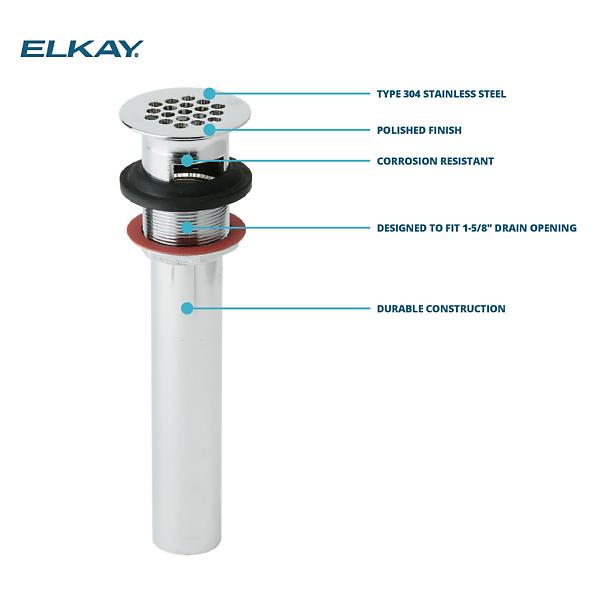 Elkay LK174 1-1/2" Drain Fitting Chrome Plated Brass with Perforated Grid and Tailpiece