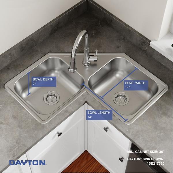 Elkay DE21732 Dayton® Stainless Steel 31-7/8" x 31-7/8" x 7" Equal Double Bowl Corner Sink