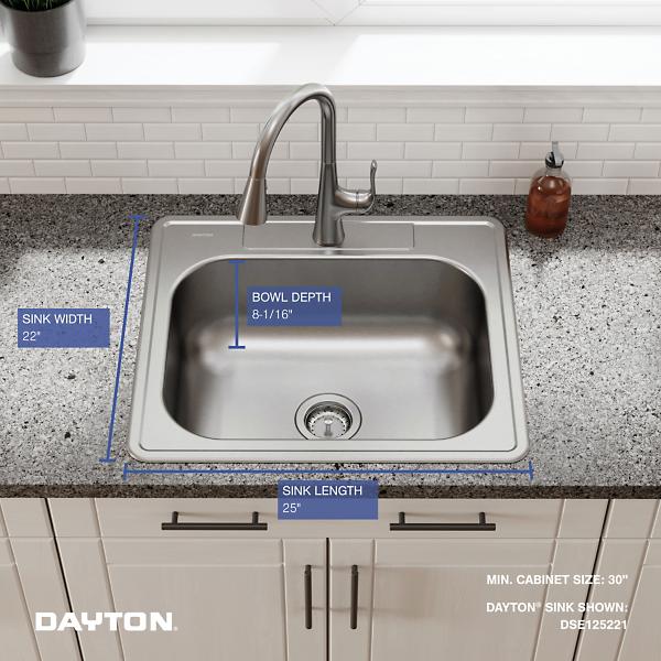 Elkay DSE12522 Dayton® Stainless Steel 25" x 22" x 8-1/16" Single Bowl Drop-in Sink