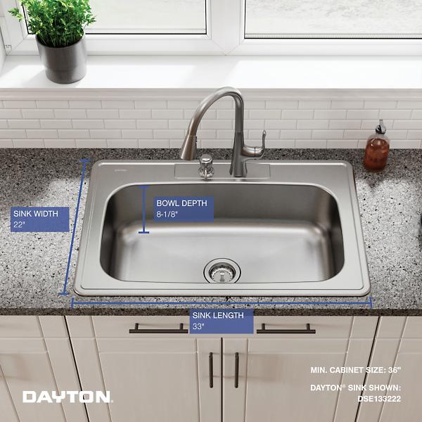 Elkay DSE13322 Dayton® Stainless Steel 33" x 22" x 8-1/16" Single Bowl Drop-in Sink