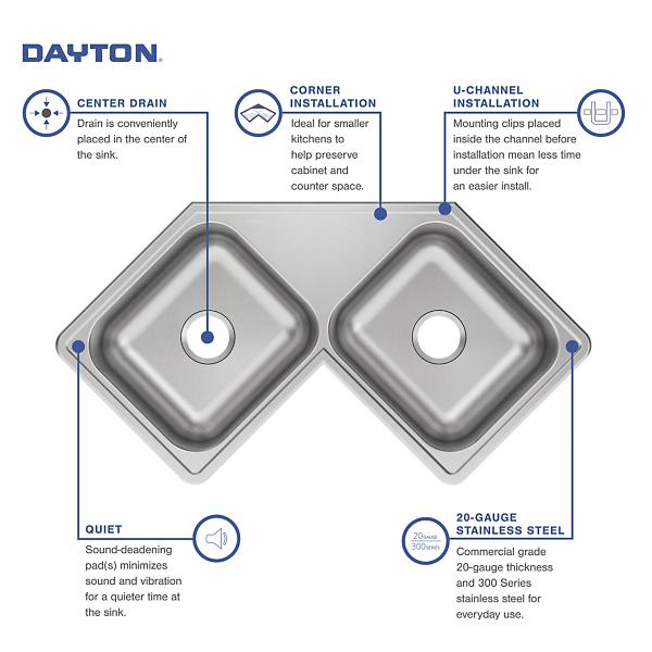 Elkay DE21732 Dayton® Stainless Steel 31-7/8" x 31-7/8" x 7" Equal Double Bowl Corner Sink