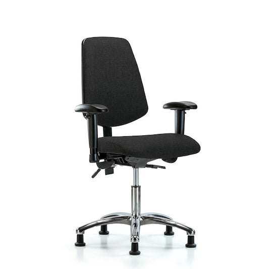 Blue Ridge Ergonomics FDHCH-MB-CR-T0-A1-RG-F42 Rutledge Fabric Chair Chrome - Desk Height with Medium Back, Adjustable Arms, & Stationary Glides in Black Fabric
