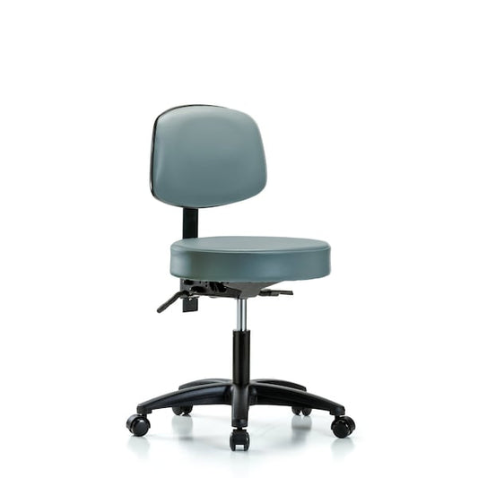 Blue Ridge Ergonomics VDHST-RG-T0-RC-8822 Rutledge Vinyl Stool with Back - Desk Height with Casters in Storm Supernova™ Vinyl