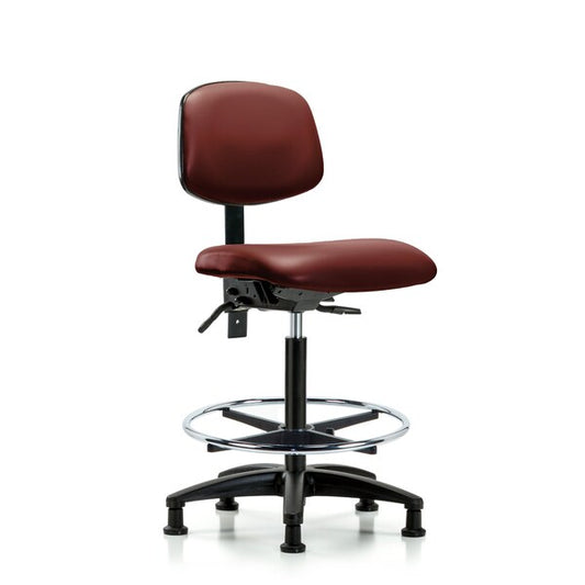Blue Ridge Ergonomics VHBCH-RG-T1-A0-CF-RG-8815 Rutledge Vinyl Chair - High Bench Height with Seat Tilt, Chrome Foot Ring, & Stationary Glides in Borscht Supernova™ Vinyl