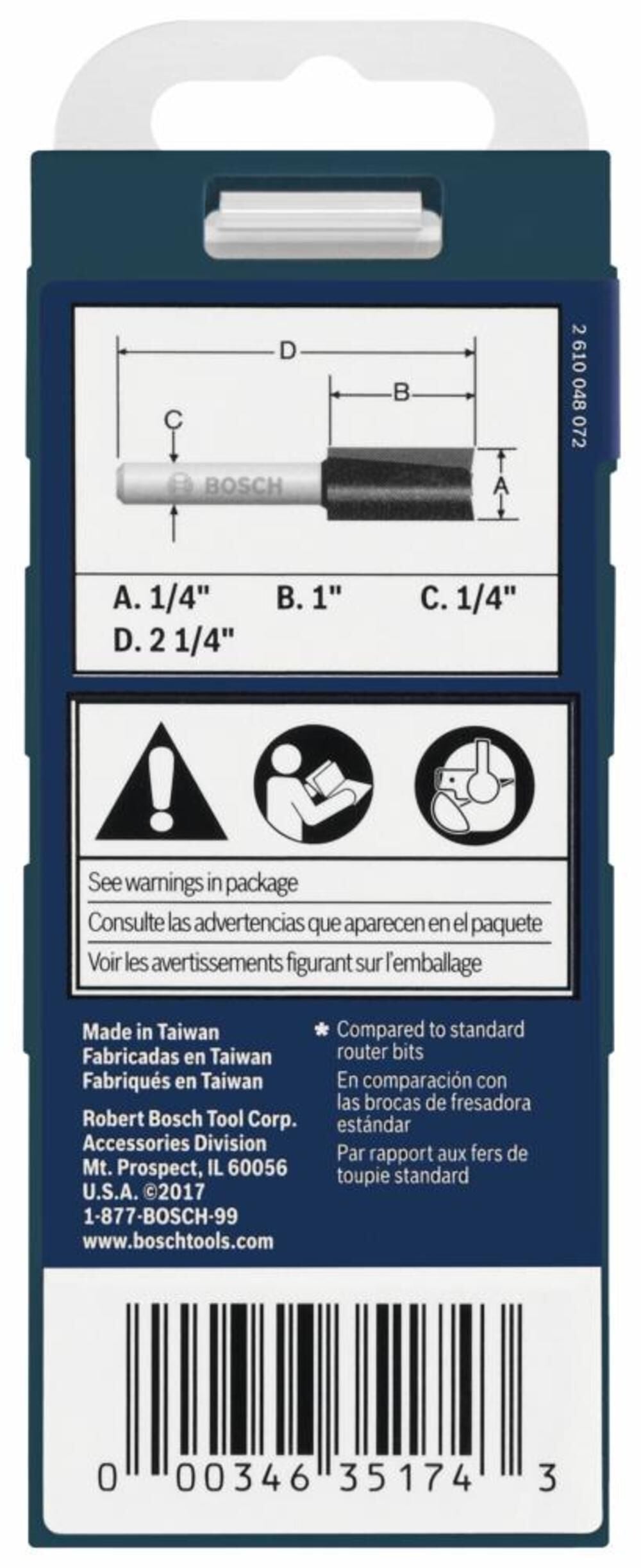 Bosch 85613MC 1/4 In. X 1 In. Carbide-Tipped Double-Flute Straight Router Bit