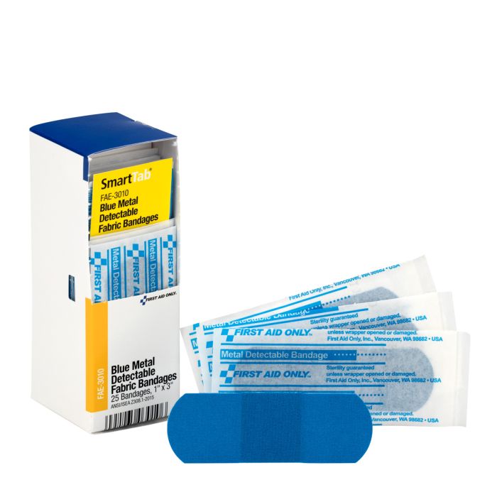 First Aid Only FAE-3010 SC Refill 1"x3" Blue Metal Detectable Bandages, 25/box