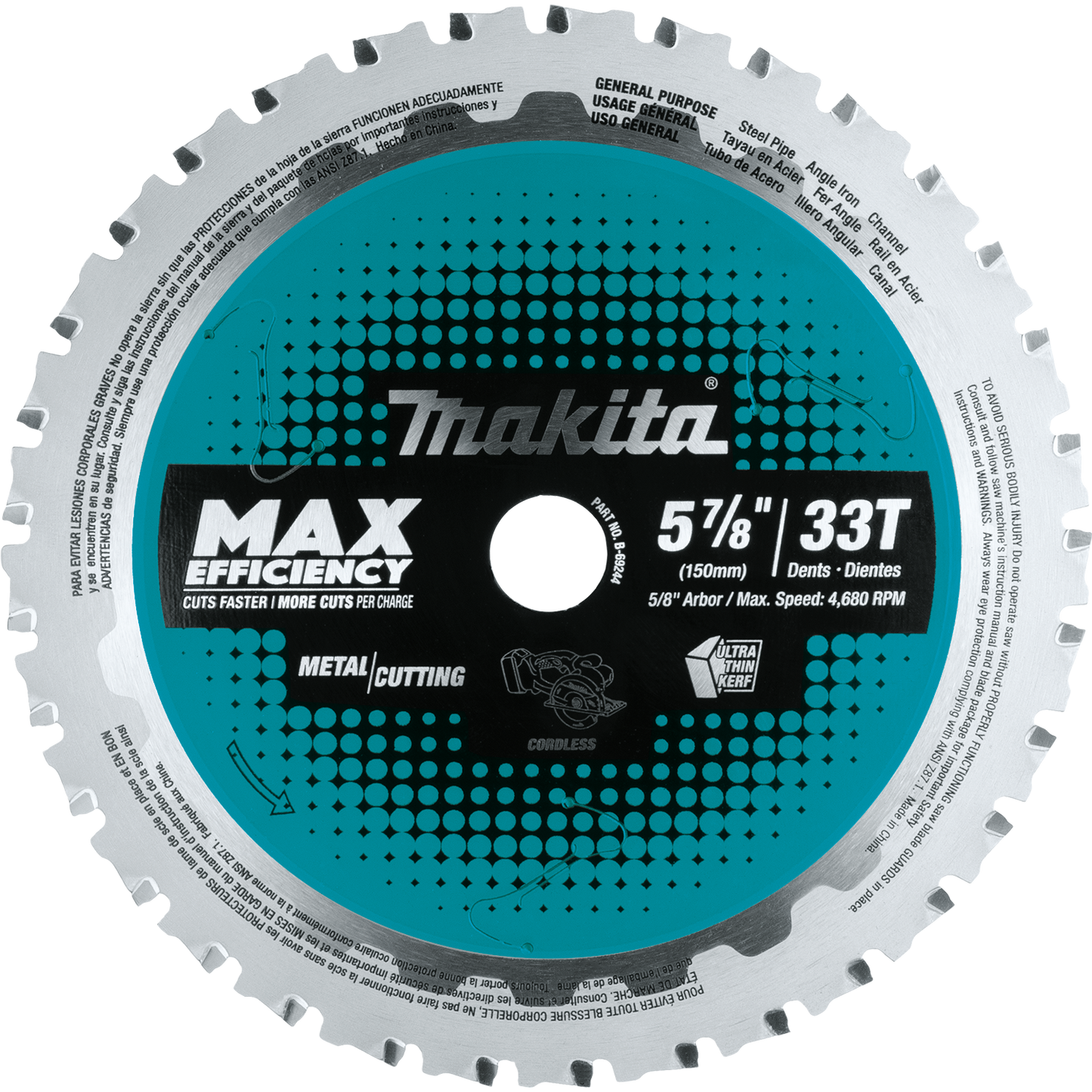 Makita B-69244 5‘7/8" 33T Carbide‘Tipped Max Efficiency Saw Blade, Metal/General Purpose