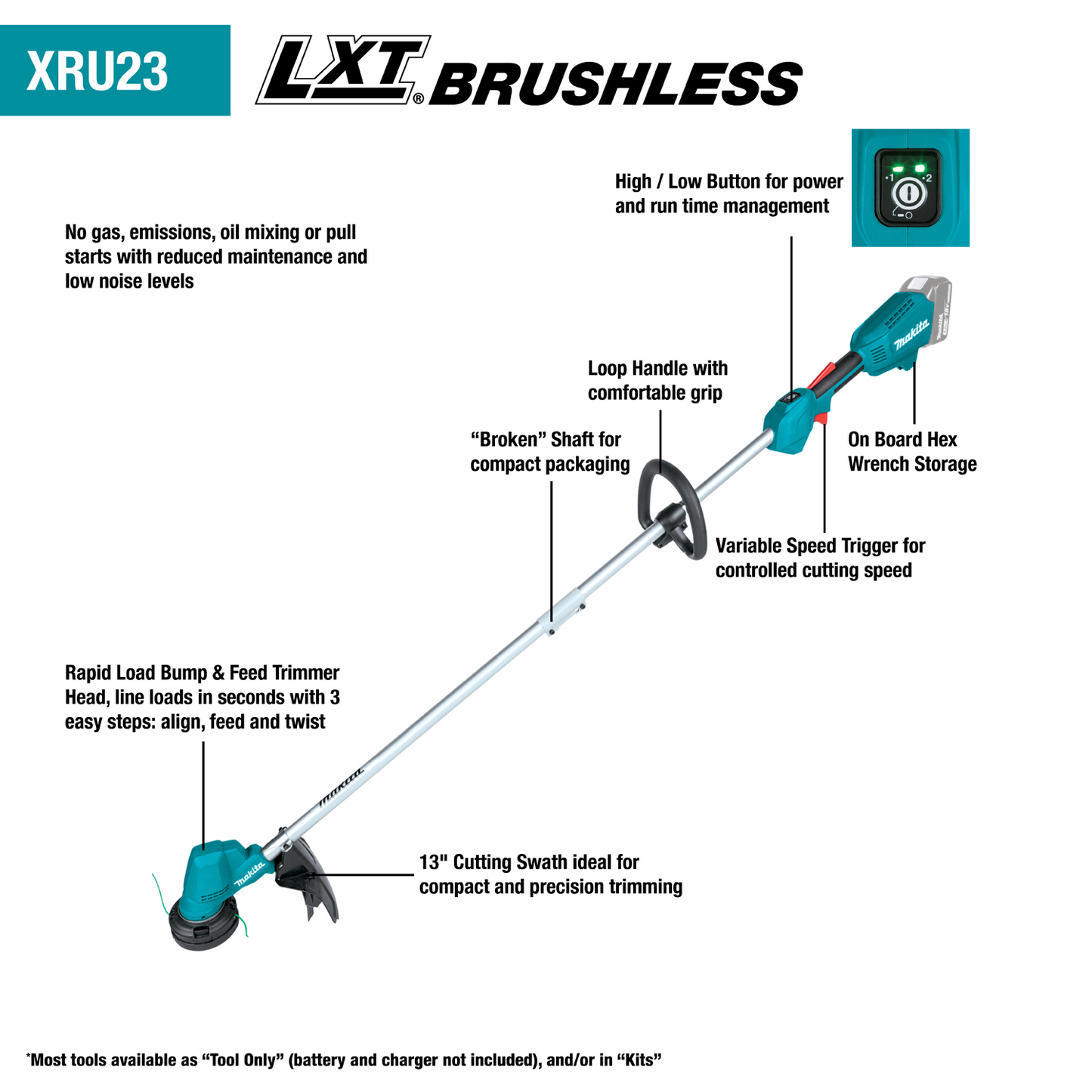 Makita XRU23Z 18V LXT® Lithium‘Ion Brushless Cordless 13" String Trimmer, Tool Only