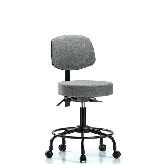 Blue Ridge Ergonomics FDHST-RT-T1-RC-F44 Rutledge Fabric Stool with Back - Desk Height with Round Tube Base, Seat Tilt, & Casters in Blue Fabric