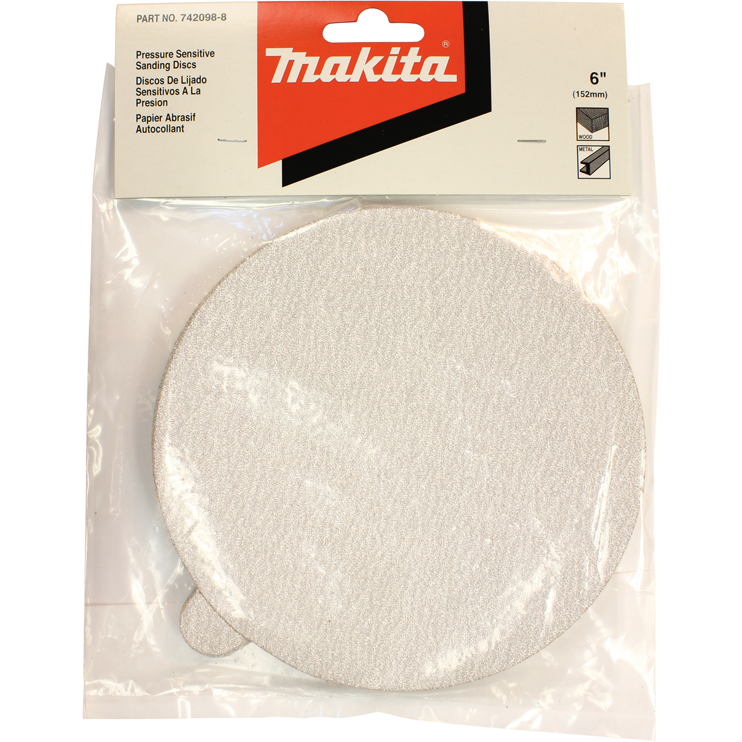 Makita 742098-8 6" Round Abrasive Disc, Pressure Sensitive Adhesive (PSA), 60 Grit, 10/pk