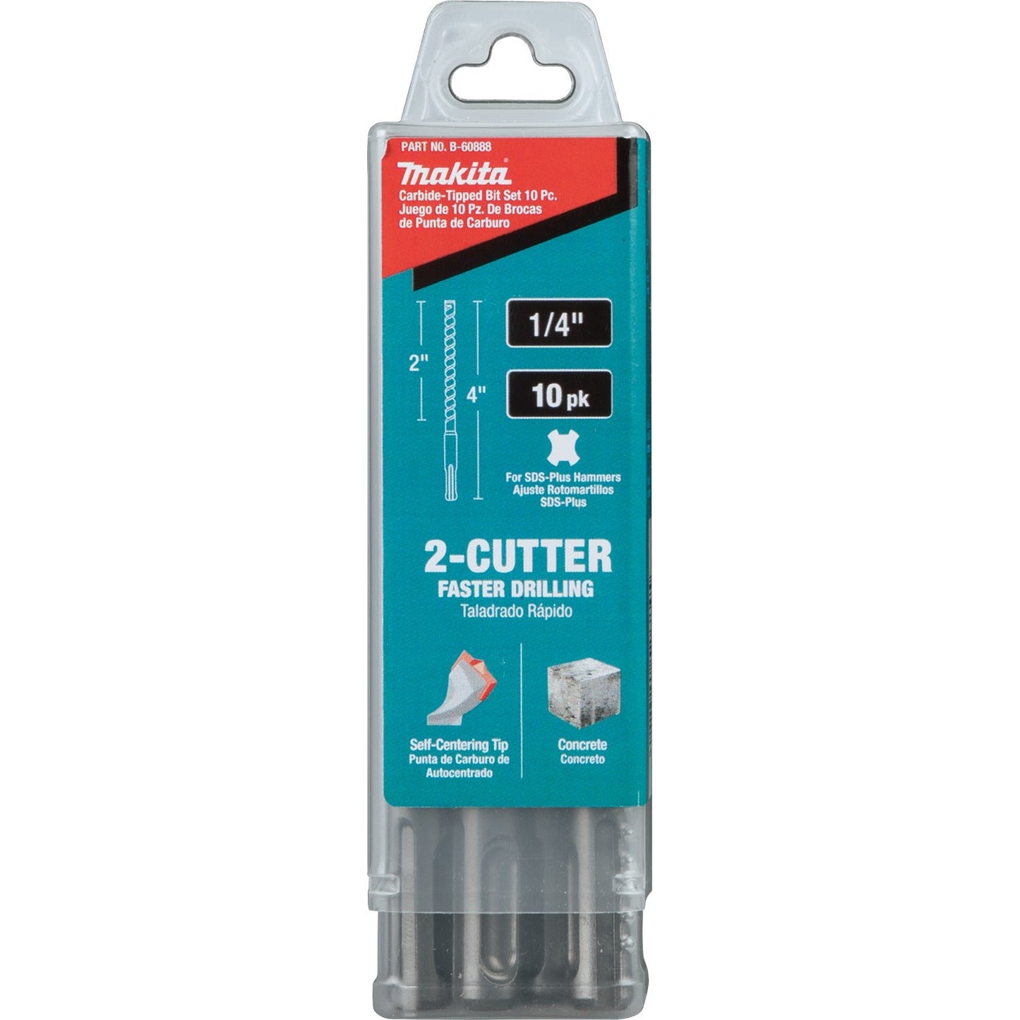 Makita B-60888 1/4" x 4" SDS‘PLUS Bit, 2‘Cutter, 10/pk