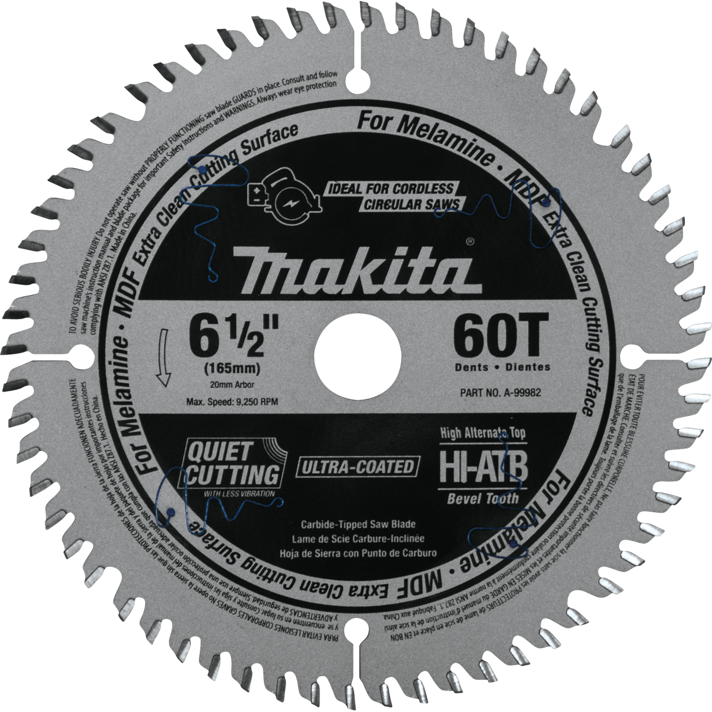 Makita A-99982 6‘1/2" 60T (ATB) Carbide‘Tipped Cordless Plunge Saw Blade