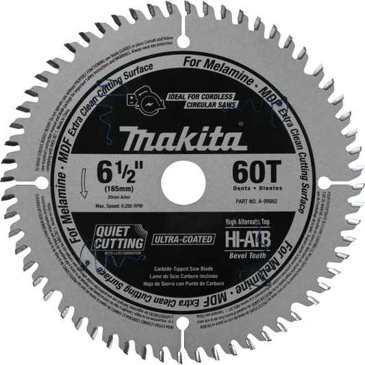 Makita A-99982 6‘1/2" 60T (ATB) Carbide‘Tipped Cordless Plunge Saw Blade