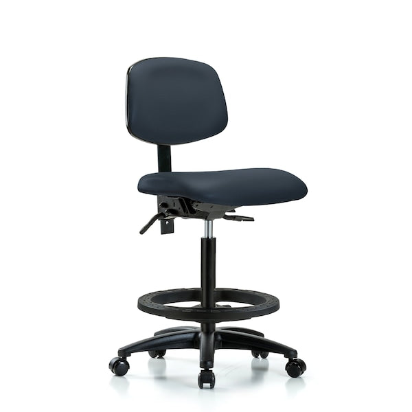 Blue Ridge Ergonomics VHBCH-RG-T0-A0-BF-RC-8582 Rutledge Vinyl Chair - High Bench Height with Black Foot Ring & Casters in Imperial Blue Trailblazer™ Vinyl