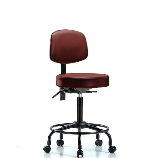 Blue Ridge Ergonomics VMBST-RT-T1-RC-8815 Rutledge Vinyl Stool with Back - Medium Bench Height with Round Tube Base, Seat Tilt, & Casters in Borscht Supernova™ Vinyl