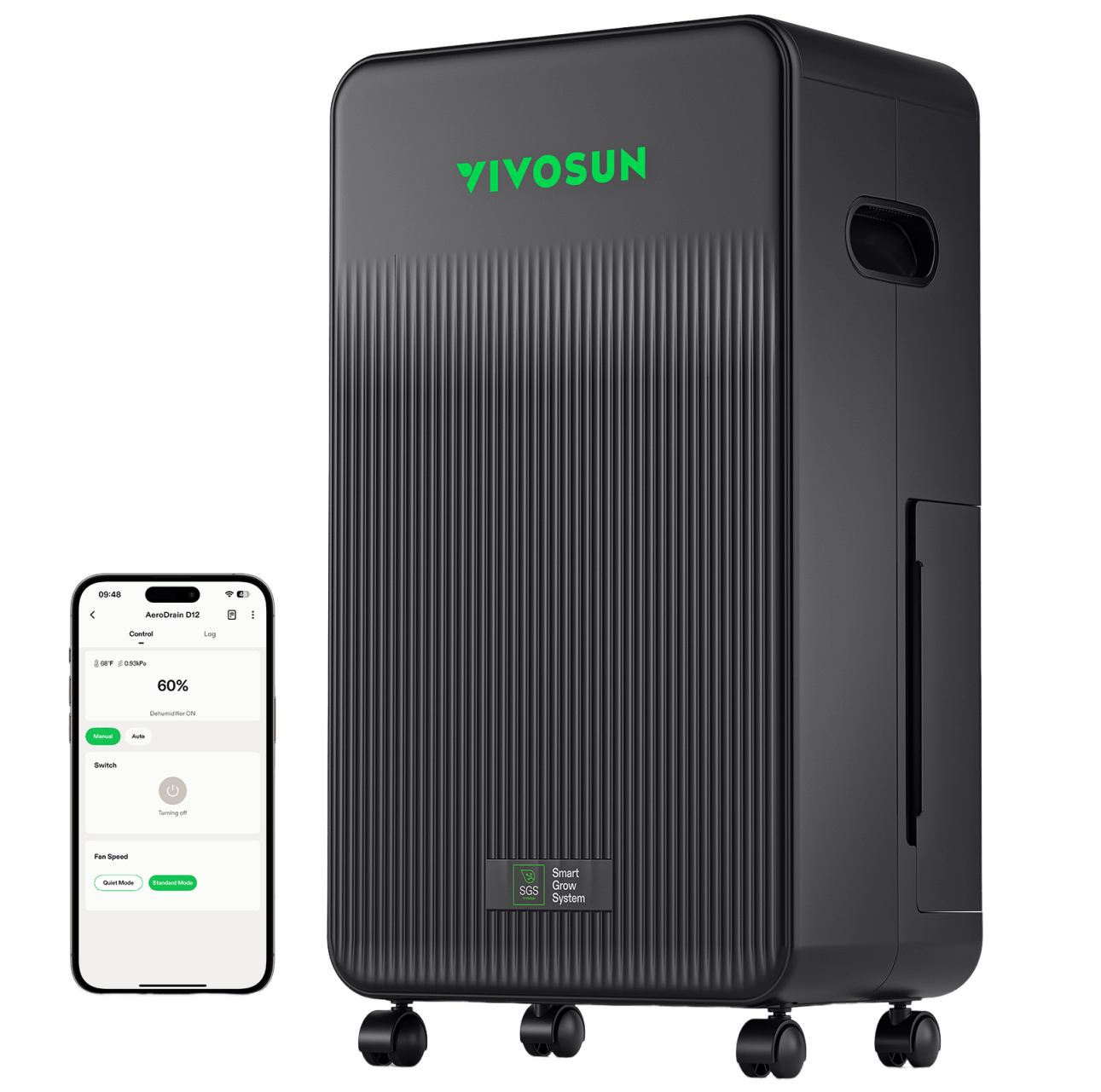Vivosun AeroDrain D12 Intelligent Environmental Dehumidifier, up to 12L/day, 2L Water Tank, with Temperature & Humidity Sensor Probe