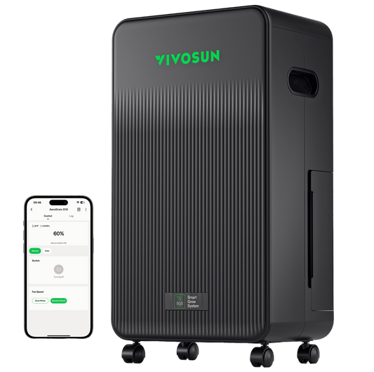 Vivosun AeroDrain D12 Intelligent Environmental Dehumidifier, up to 12L/day, 2L Water Tank, with Temperature & Humidity Sensor Probe