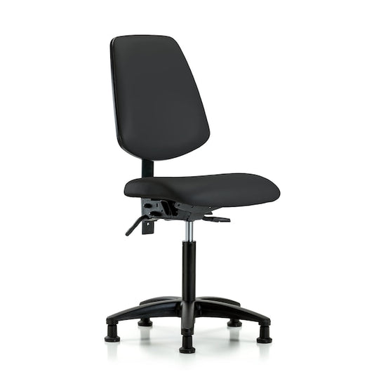 Blue Ridge Ergonomics VMBCH-MB-RG-T1-A0-NF-RG-8540 Rutledge Vinyl Chair - Medium Bench Height with Medium Back, Seat Tilt, & Stationary Glides in Black Trailblazer™ Vinyl