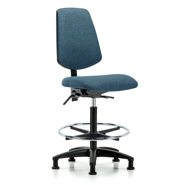 Blue Ridge Ergonomics FHBCH-MB-RG-T1-A0-CF-RG-F43 Rutledge Fabric Chair - High Bench Height with Medium Back, Seat Tilt, Chrome Foot Ring, & Stationary Glides in Blue Fabric