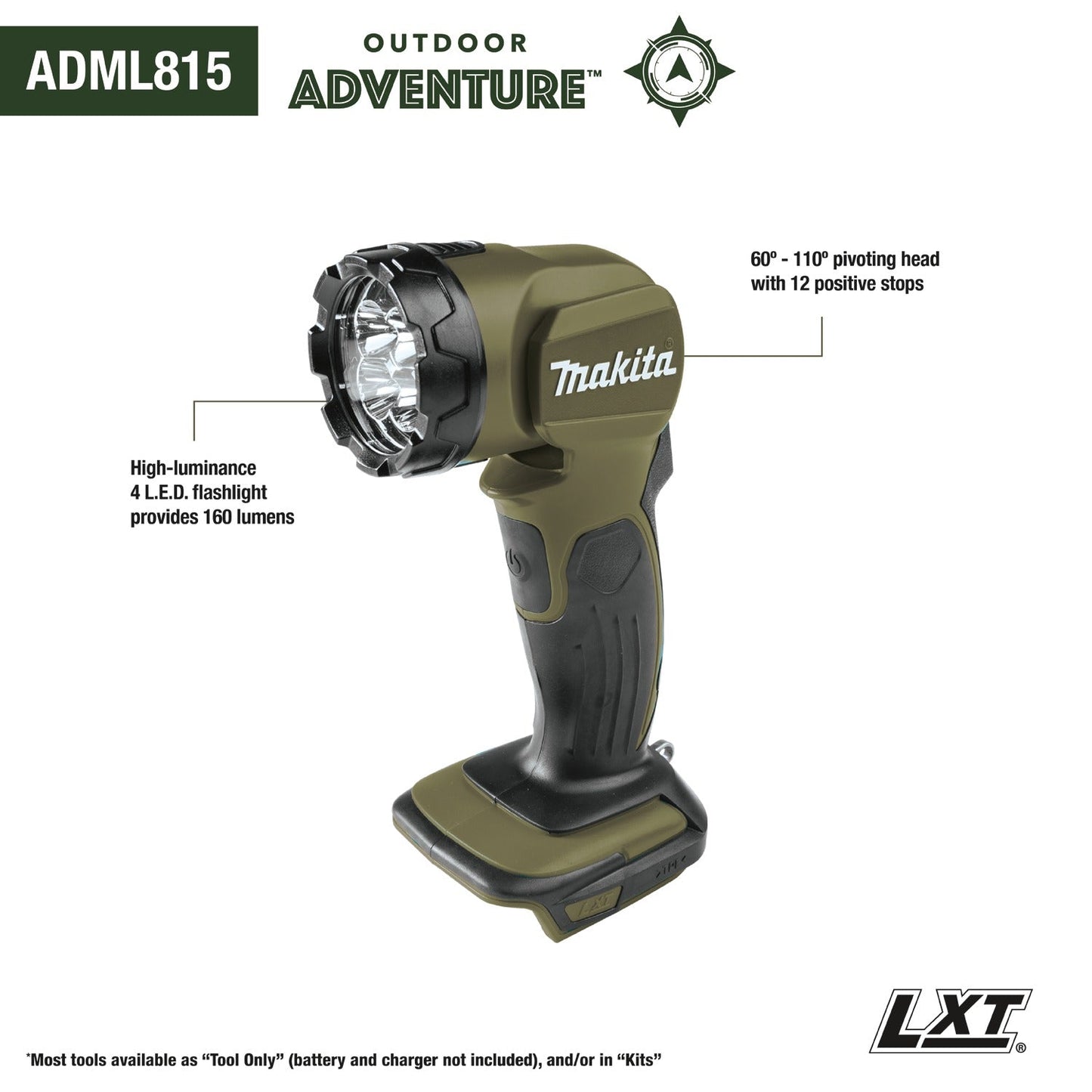 Makita ADML815 Outdoor Adventure, 18V LXT® L.E.D. Flashlight, Flashlight Only