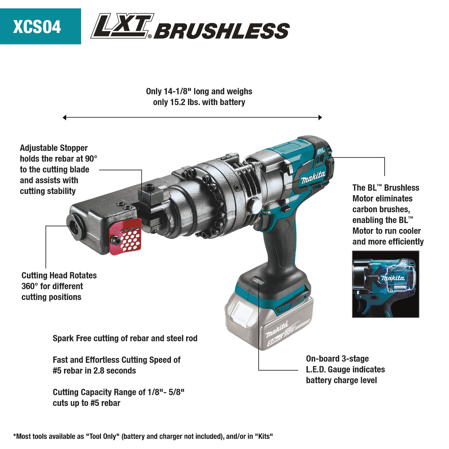 Makita XCS04T1 18V LXT® Lithium‘Ion Brushless Cordless Rebar Cutter Kit (5.0Ah)