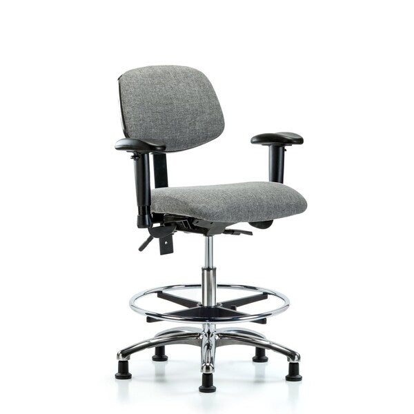 Blue Ridge Ergonomics FMBCH-CR-T0-A1-CF-RG-F44 Rutledge Fabric Chair Chrome - Medium Bench Height with Adjustable Arms, Chrome Foot Ring, & Stationary Glides in Gray Fabric