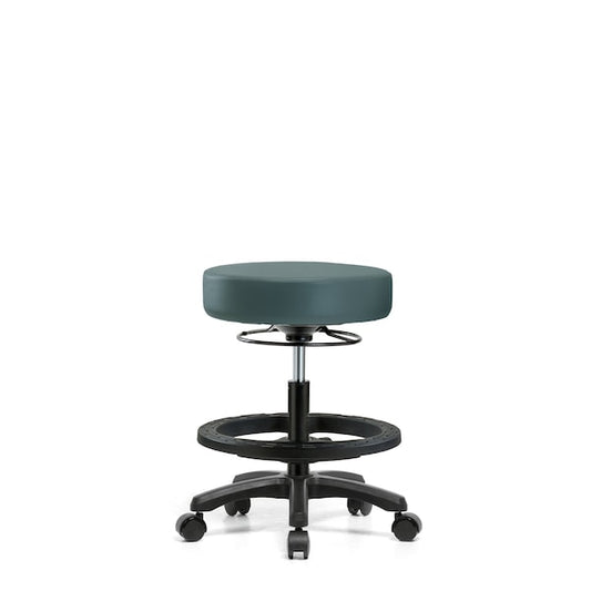 Blue Ridge Ergonomics VMBMS-RG-BF-RC-8546 Vinyl Mini-Stool - Medium Bench Height with Black Foot Ring & Casters in Colonial Blue Trailblazer™ Vinyl