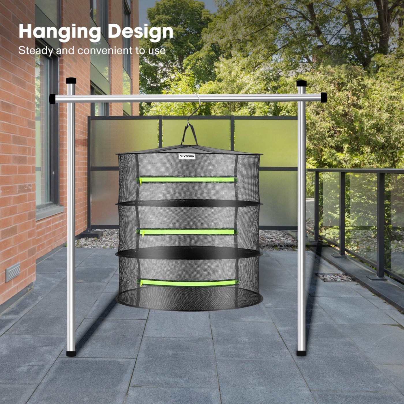 Vivosun 3-Layer Mesh Drying Rack Hanging Design with Green Zippers