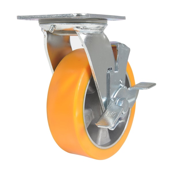 Vestil CST-VE-6X2PUA-SWB Polyurethane Swivel With Brake Caster 6 In. Diameter x 2 In. Width 1212 lb Orange/Silver
