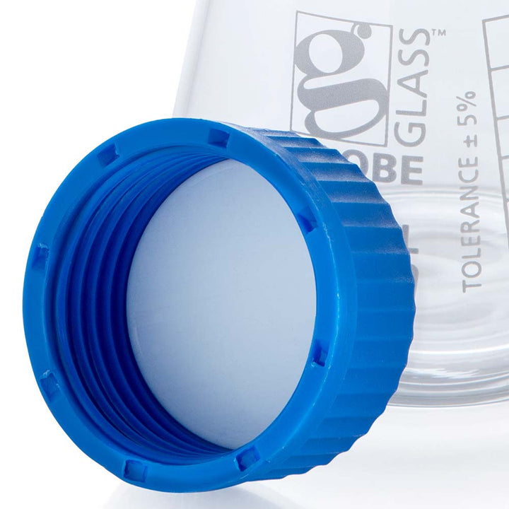 Globe Scientific 8421000 Flask Erlenmeyer Globe Glass 1000mL Screw Cap Dual Graduations ASTM E1404 4/Box