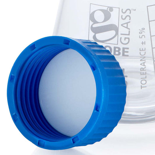 Globe Scientific 8421000 Flask Erlenmeyer Globe Glass 1000mL Screw Cap Dual Graduations ASTM E1404 4/Box