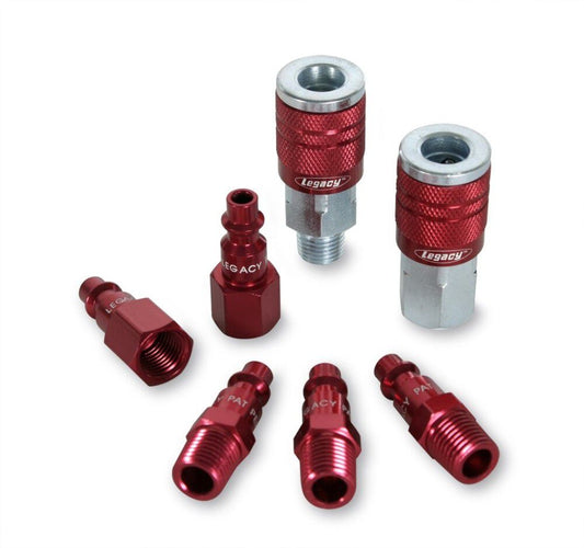 ColorConnex A73457D Coupler and Plug Kit, 7-Piece, Type D, 1/4" Body, 1/4" NPT, Red