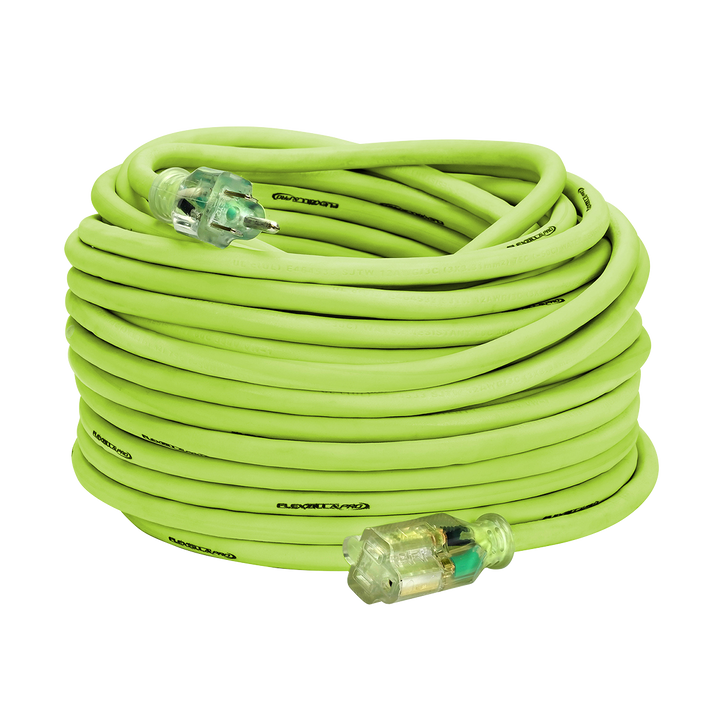 FlexZilla FZ512835 Pro Extension Cord, 12/3 AWG SJTW, 100', Outdoor, Lighted Plug