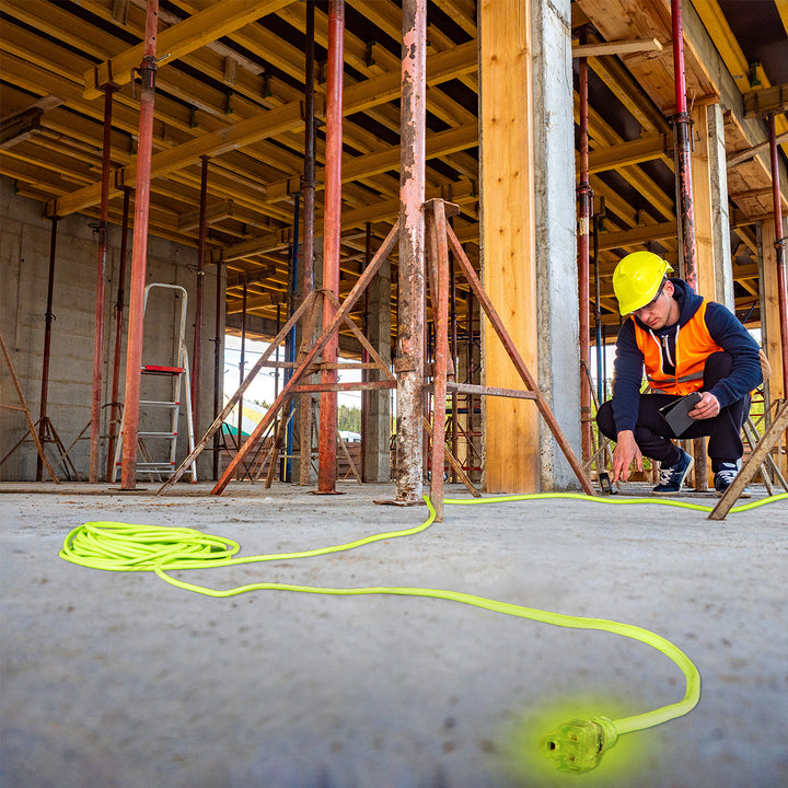 FlexZilla FZ512735 Pro Extension Cord, 14/3 AWG SJTW, 100', Outdoor, Lighted Plug