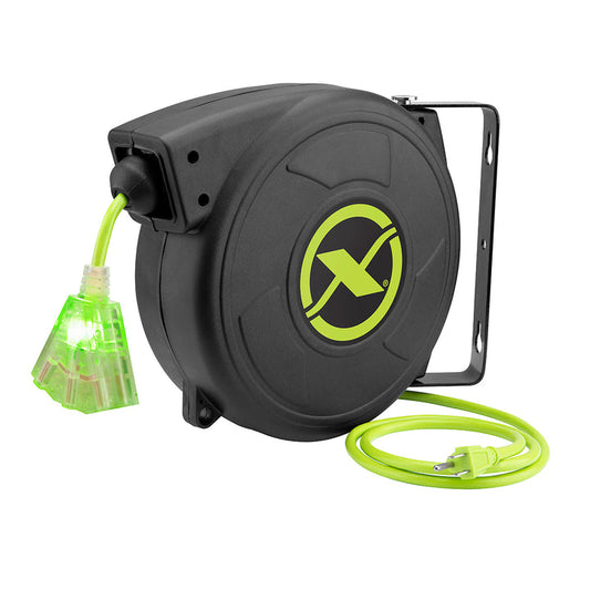 FlexZilla FZ8140503 Retractable Extension Cord Reel, 50', 14/3 AWG SJTOW, Grounded Triple Tap Outlet, Indoor/Dry Locations