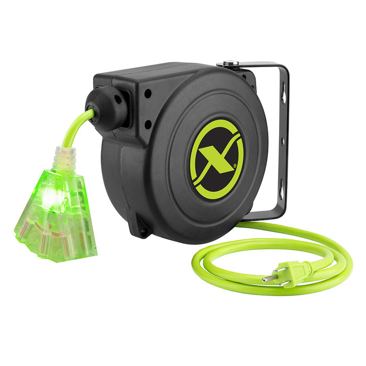 FlexZilla FZ8160253 Retractable Extension Cord Reel, 25', 16/3 AWG SJTOW, Grounded Triple Tap Outlet, Indoor/Dry Locations