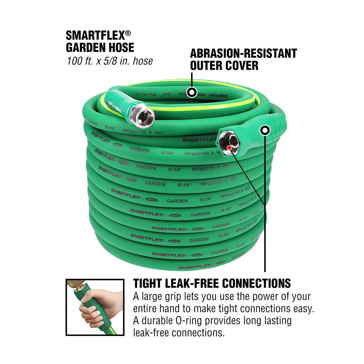 SmartFlex HSFG5100GR Garden Hose, 5/8" x 100', 3/4" - 11 1/2 GHT Fittings