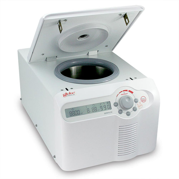Globe Scientific GCM-R Centrifuge Mini 8-Place 7000rpm Fixed Speed 120v 60Hz US Plug Red Lid (Includes 8-Place Rotor for 1.5mL/2.0mL Tubes 2 x 8 Place Rotor for PCR Tubes/Strips and both Sleeves)