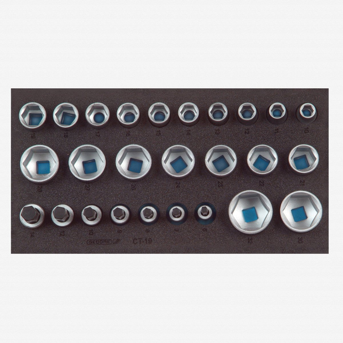 Gedore 2308908 1500 CT1-19 1/2" Sockets in 1/3 CT Module, 26 Pieces