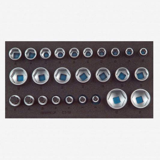 Gedore 2308908 1500 CT1-19 1/2" Sockets in 1/3 CT Module, 26 Pieces