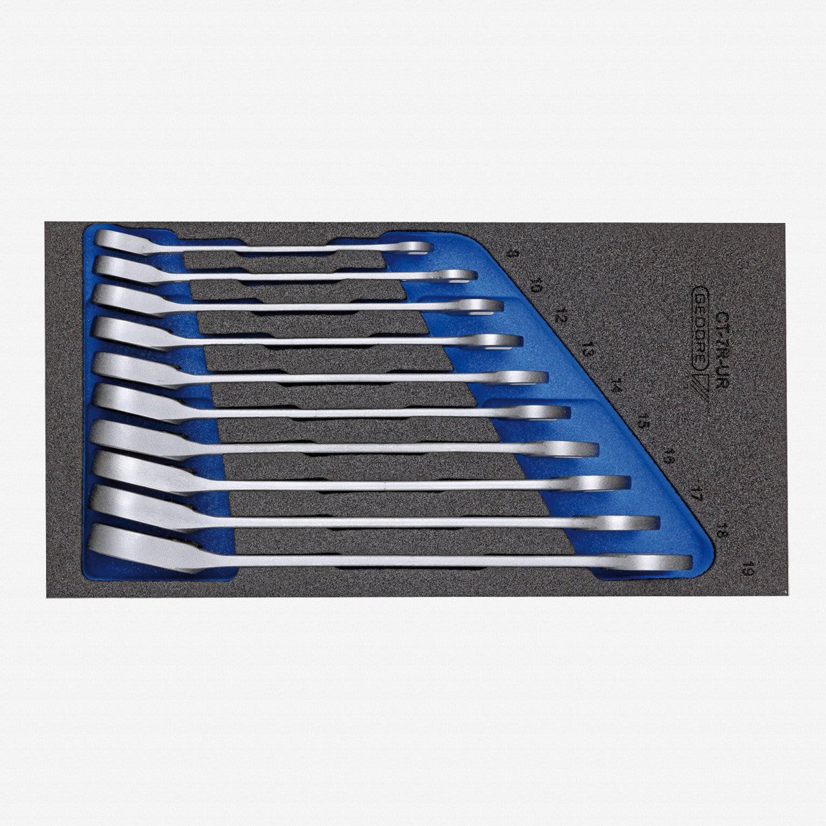 Gedore 2331969 1500 CT1-7 UR Metric Combination Ratcheting Wrench Set in 1/3 CT Module, 10 Pieces