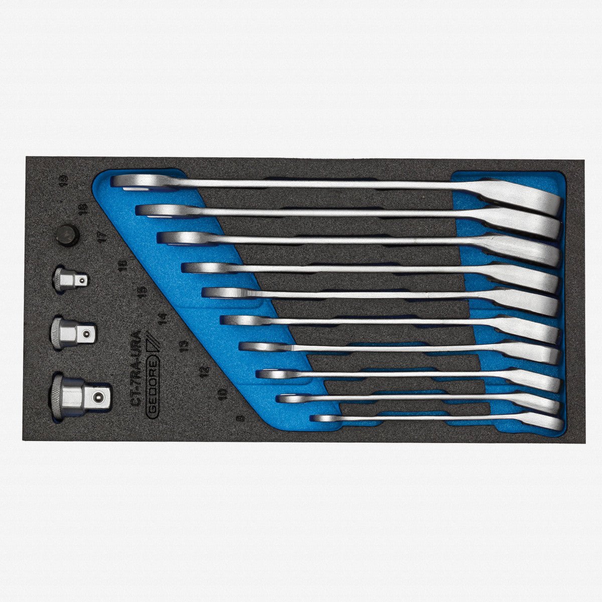 Gedore 2327678 1500 CT1-7 URA Metric Combination Ratcheting Wrench Set in 1/3 CT Module, 14 Pieces