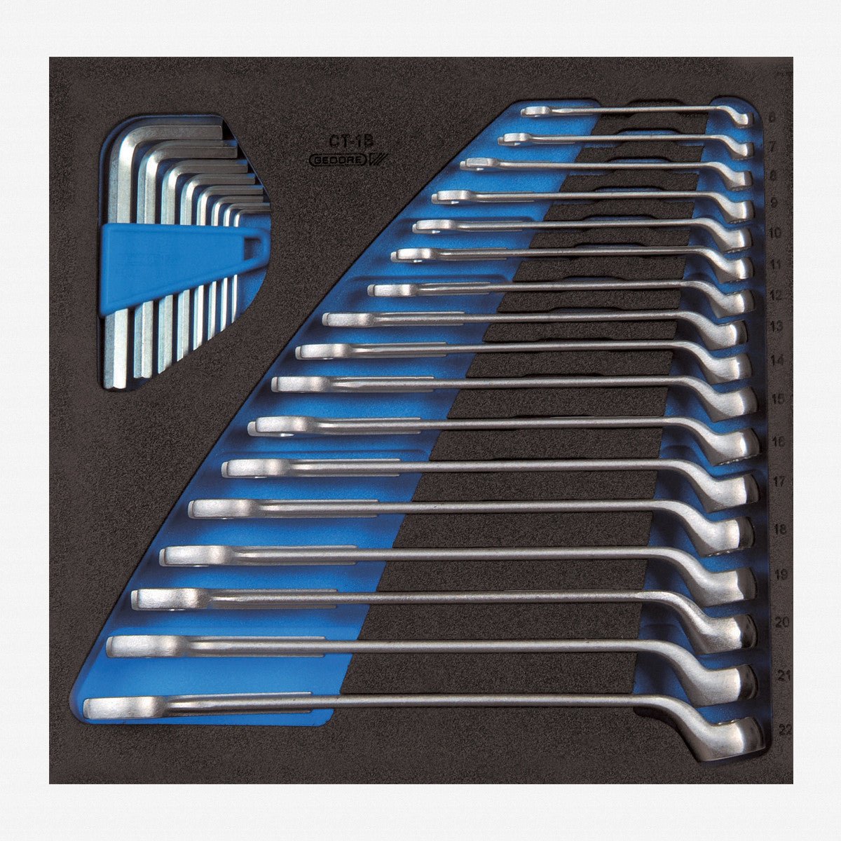 Gedore 2308819 1500 CT2-1 B Metric Offset Combination Wrench Set in 2/3 CT Module, 6 - 22 mm, 18 Pieces