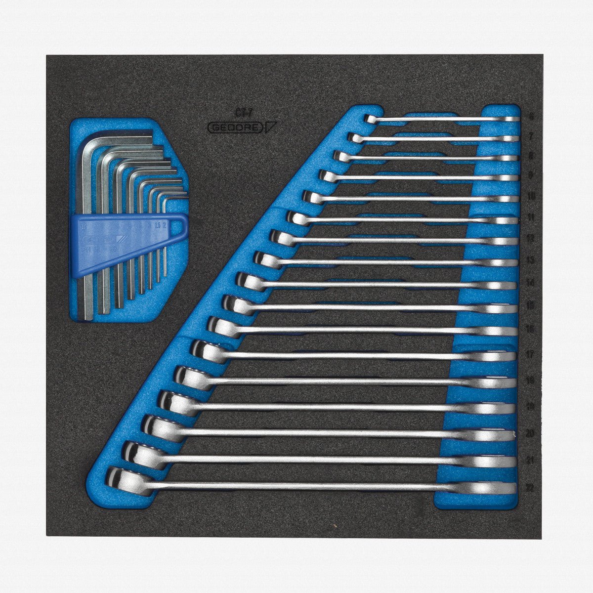 Gedore 2308878 1500 CT2-7 Metric Combination Wrench Set in 2/3 CT Module, 6 - 22 mm, 18 Pieces