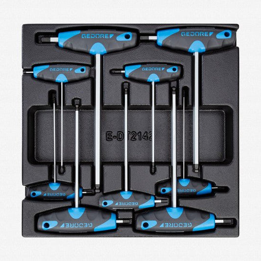 Gedore 1543474 1500 ES-DT 42 Metric Ball End Hex T-handle Set in 2/3 ES Tool Module, 2 - 10 mm, 9 Pieces