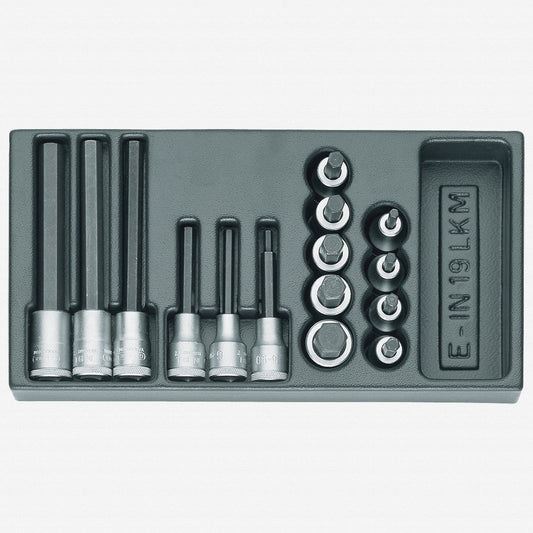 Gedore 1402234 1500 ES-IN 19 LKM 1/2" Metric Inside Hex Bit Socket Set in 1/3 ES Tool Module, 5 - 17 mm, 15 Pieces