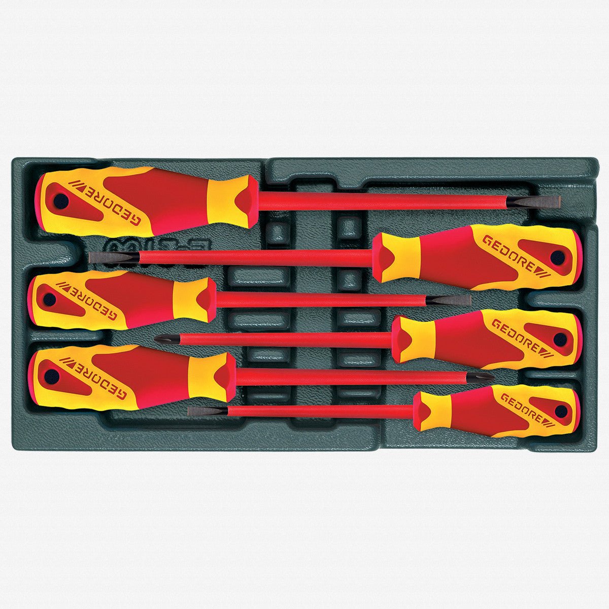 Gedore 1733095 1500 ES-VDE 2170 VDE Pozidriv and Slotted Screwdriver Set in 1/3 ES Tool Module, 6 Pieces