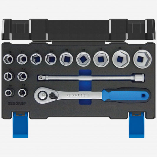 Gedore 3014347 19 DMU-20 Metric Socket Set, 1/2" Drive, 10 - 32 mm, 15 Pieces
