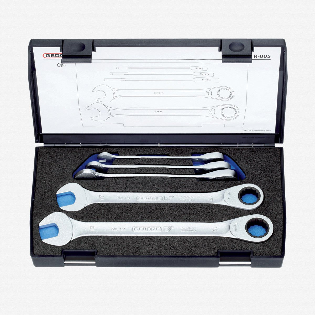 Gedore 2297434 7 R-005 Combination ratchet spanner set 5 pcs 8-19 mm