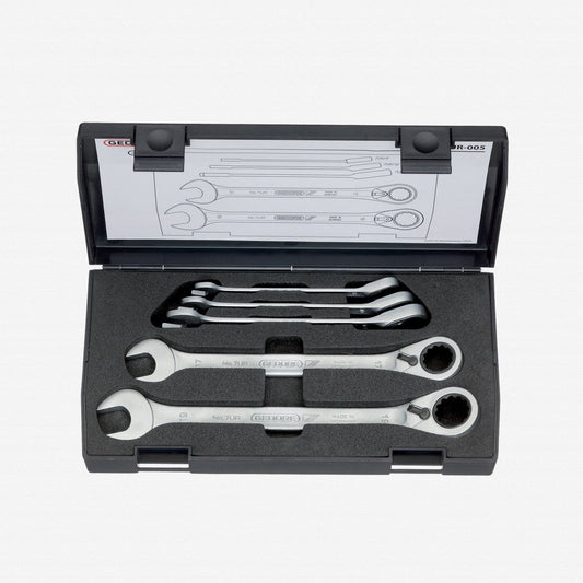 Gedore 2327651 7 UR-005 Combination ratchet spanner set, reversible 5 pcs 8-19 mm
